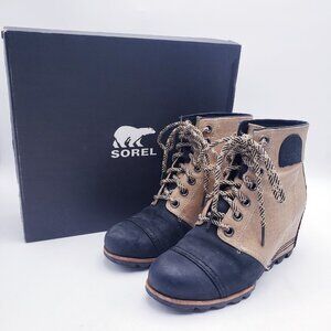 Sorel‎ PDX Hidden Wedge Bootie Black/Beach Noir Lace Up Ankle Boot Size 9.5